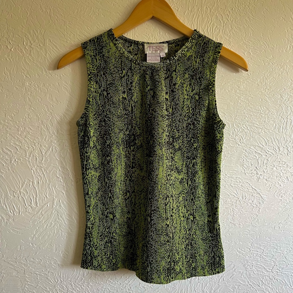 Vintage Neon Green Snake Print Crinkle Tank Top size small
